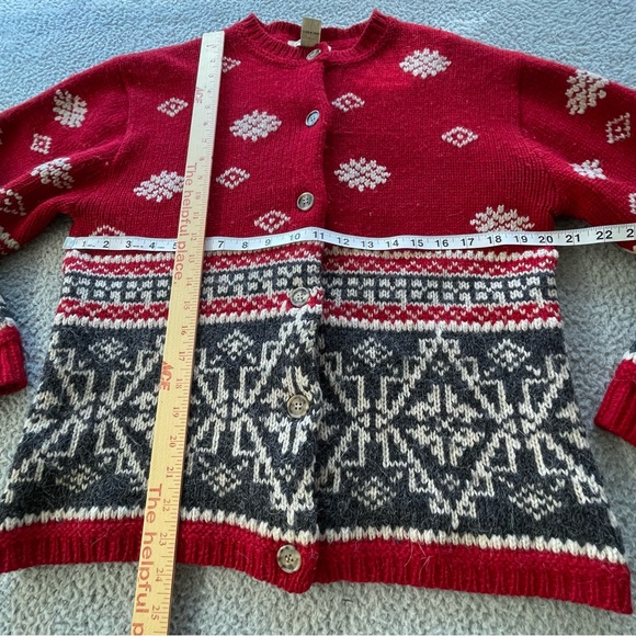 VTG Eddie Baure Sweater Womens‎ M Red Mulit Color Button Wool Alpaca Holida - Picture 8 of 11